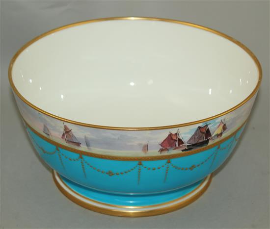 A Minton bleu celeste ground bowl, 25cm